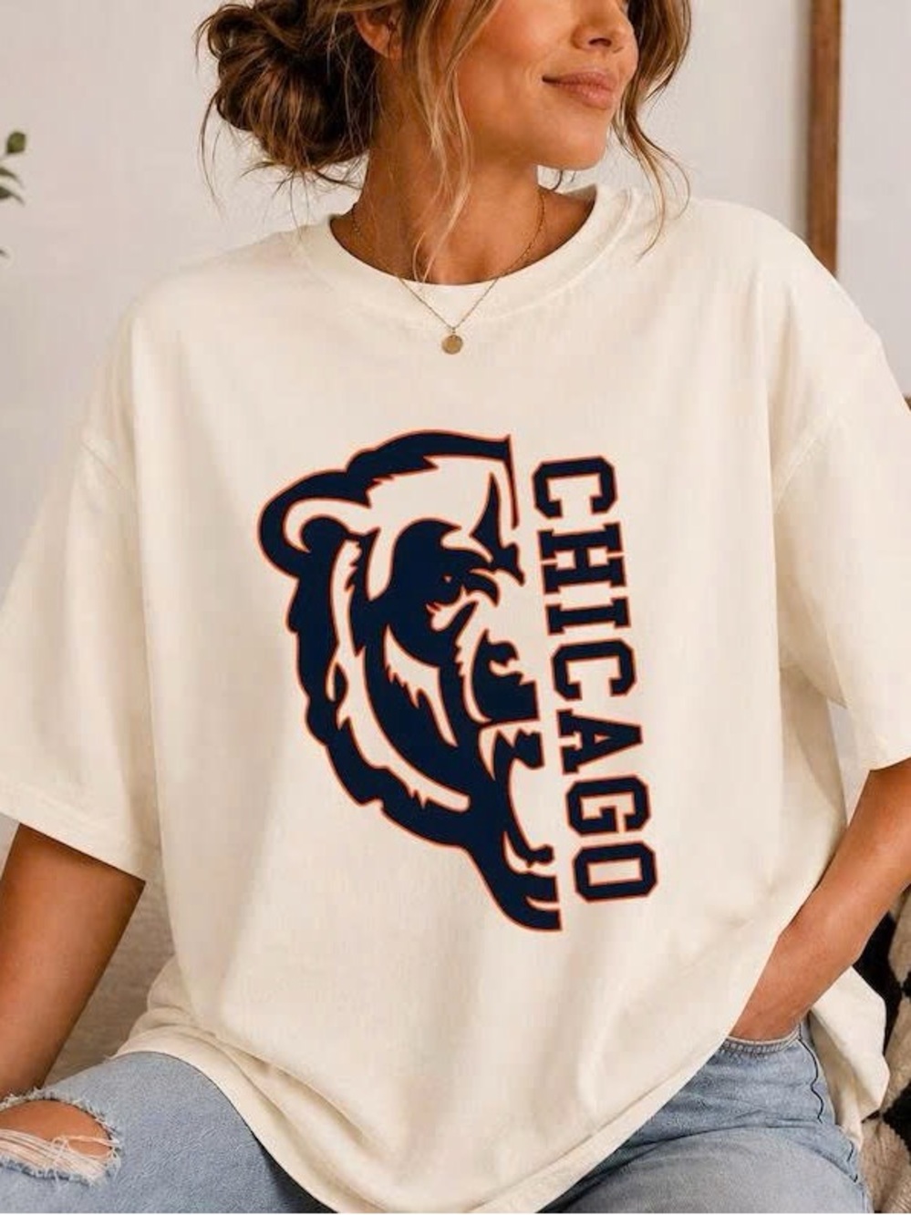 Chicago Graphic Crewneck Tee - Cream with Navy Print